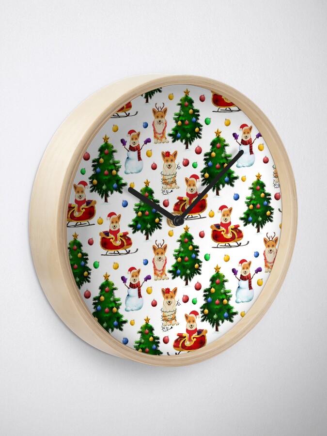 Alternate view of Corgis Christmas Pattern White Clock