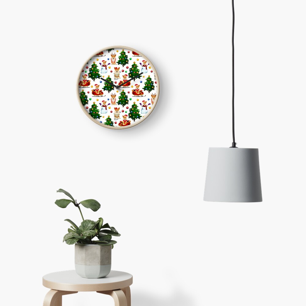 Corgis Christmas Pattern White Clock