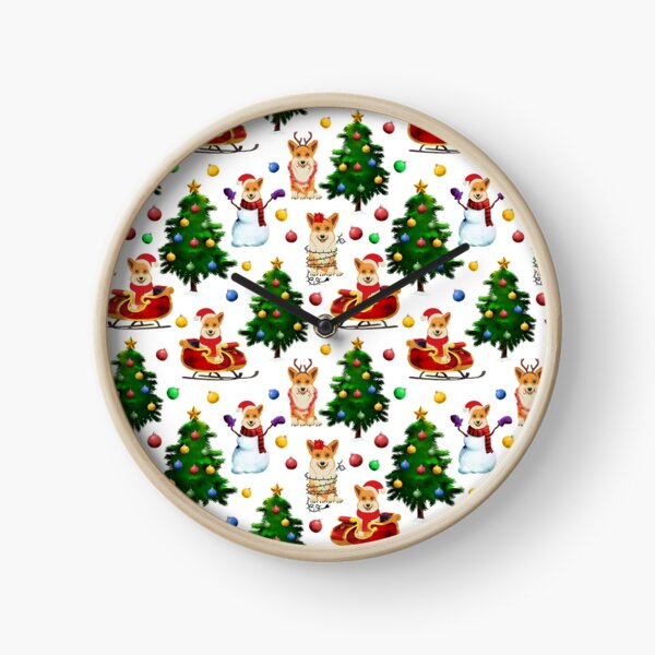Corgis Christmas Pattern White Clock