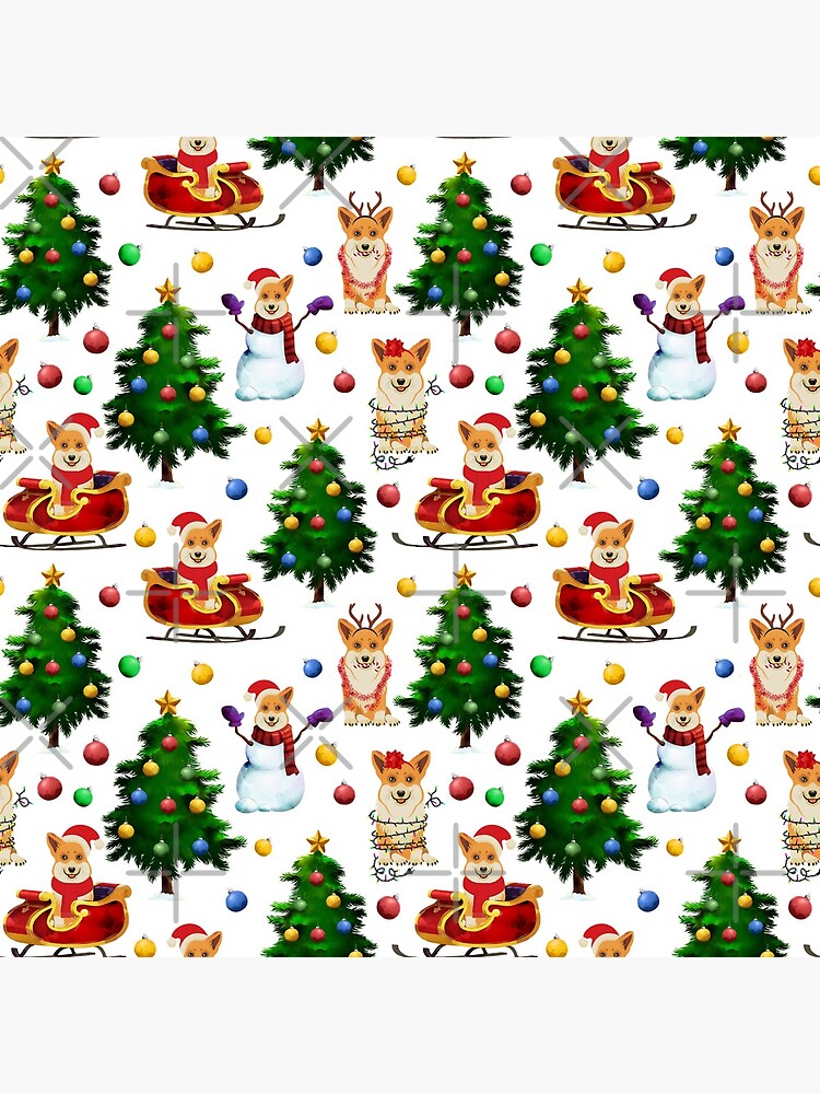 Corgis Christmas Pattern White by Corgiworld