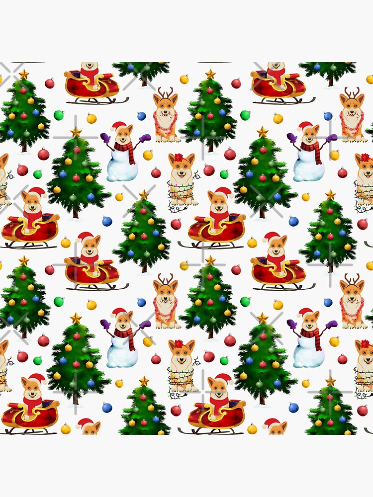 Corgis Christmas Pattern White by Corgiworld