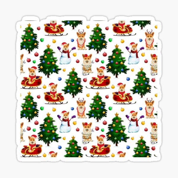Corgis Christmas Pattern White Sticker