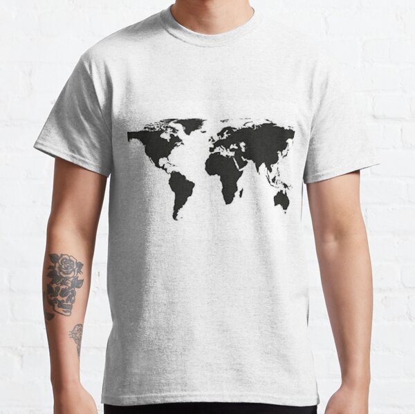 Black White Map World Geography Earth Planet Continent Country T-Shirts ...