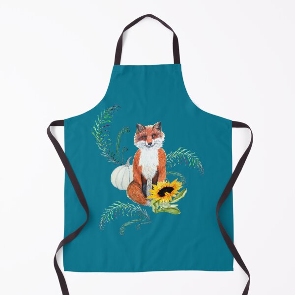Item preview, Fox, sunflower, fern and white pumpkin on teal designed and sold by MagentaRose.