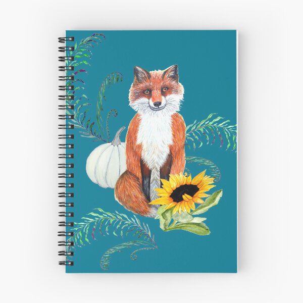 Item preview, Fox, sunflower, fern and white pumpkin on teal designed and sold by MagentaRose.