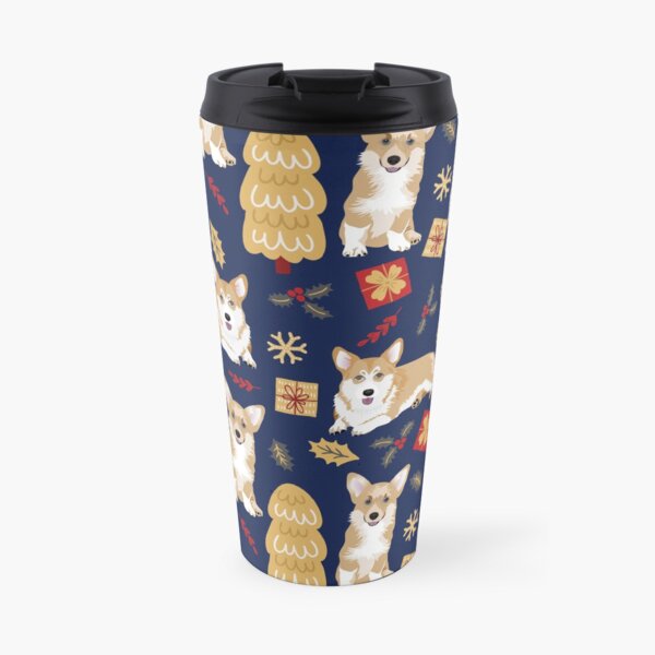 Merry Corgmess - Corgi Christmas Pattern - blue Travel Mug
