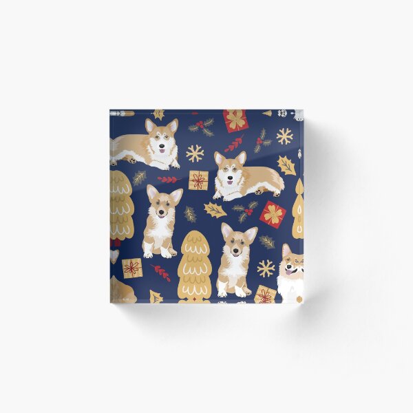 Merry Corgmess - Corgi Christmas Pattern - blue Acrylic Block