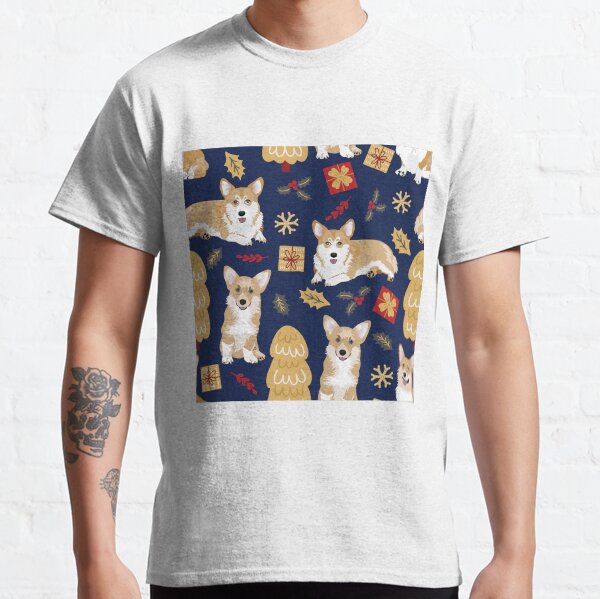 Merry Corgmess - Corgi Christmas Pattern - blue Classic T-Shirt