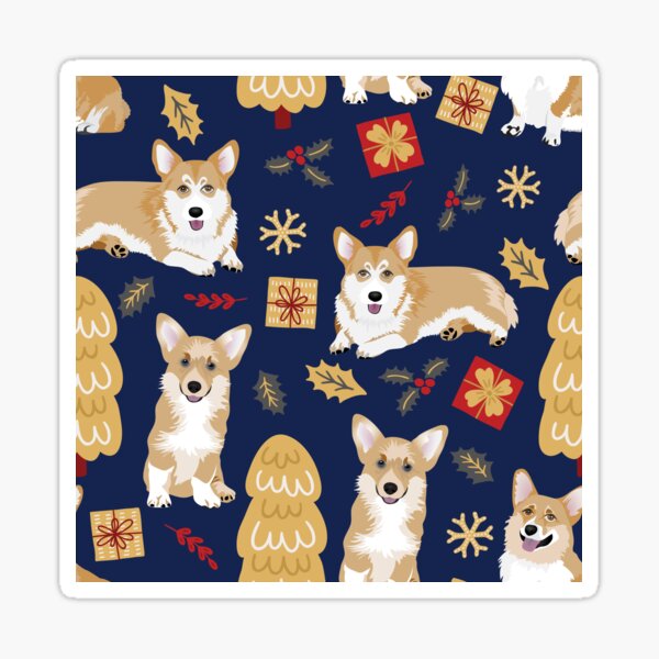Merry Corgmess - Corgi Christmas Pattern - blue Sticker