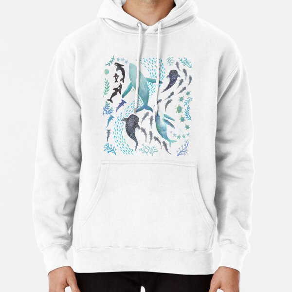 Sharks, Humpback Whales, Orcas & Turtles Ocean Play Print Pullover Hoodie