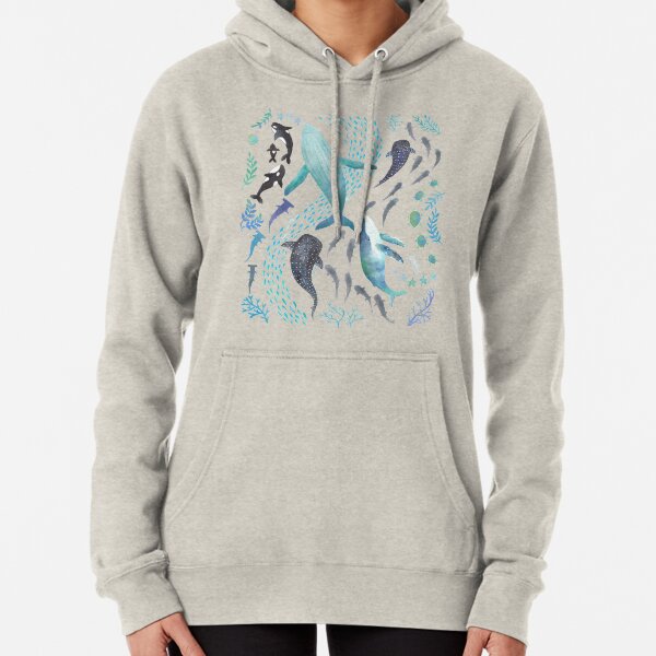 Sharks, Humpback Whales, Orcas & Turtles Ocean Play Print Pullover Hoodie