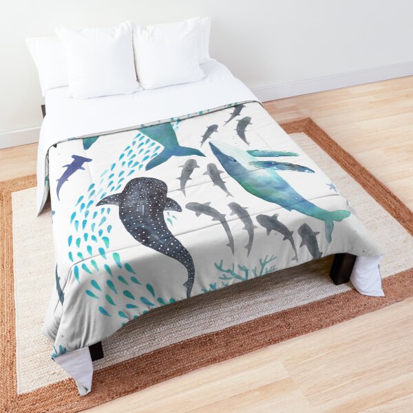 Sharks, Humpback Whales, Orcas & Turtles Ocean Play Print Comforter
