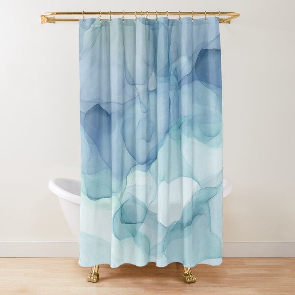Blue Teal Flowing Abstract Painting Shower Curtain
