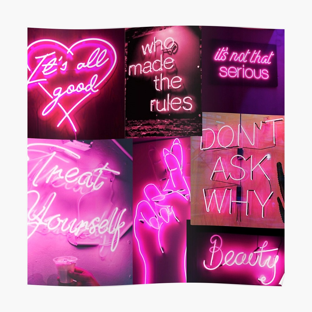 Pink Neon Lights Aesthetic Collage Sticker By Snowflake6 Redbubble