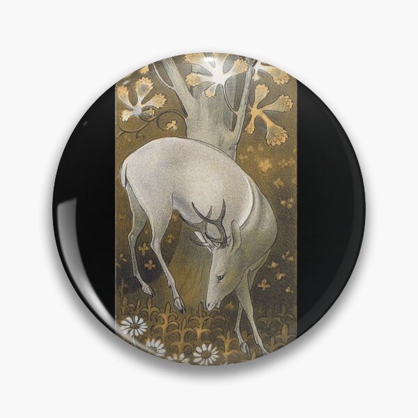 Item preview, White Deer in field of white and gold flowers.  Vintage illustration. designed and sold by TheCurators.