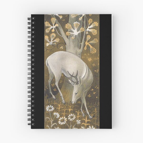 Item preview, White Deer in field of white and gold flowers.  Vintage illustration. designed and sold by TheCurators.