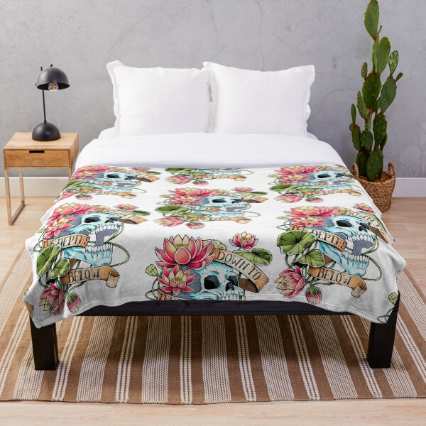 Skull and Lotus Throw Blanket
