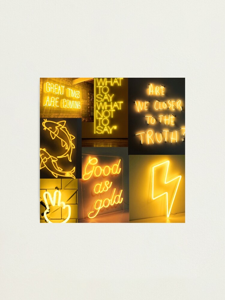 "Yellow Neon Lights Aesthetic Collage" Photographic Print for Sale by