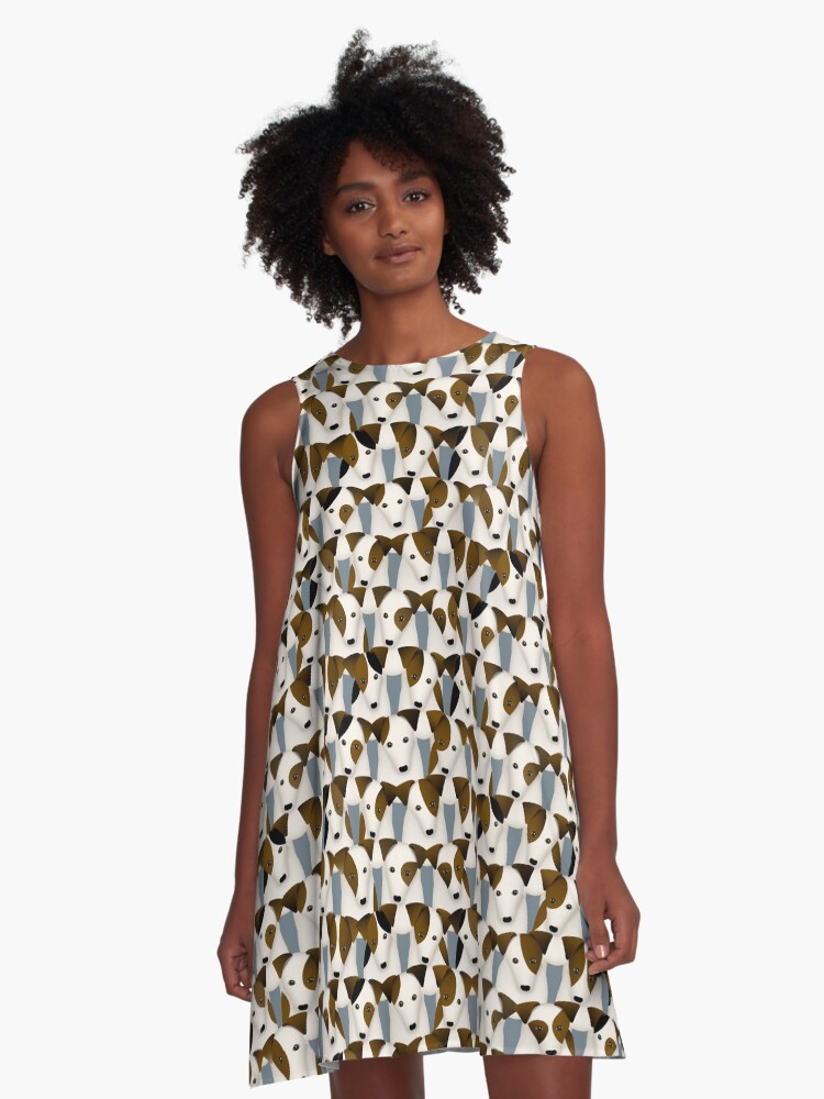 Thumbnail 1 of 4, A-Line Dress, Lots of Jack Russells funny dogs pattern designed and sold by katzdzynes.