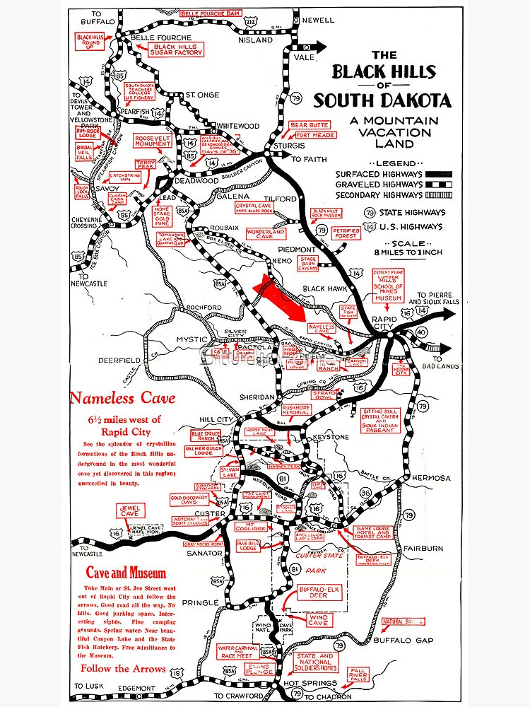 1938 Black Hills South Dakota Road Map
