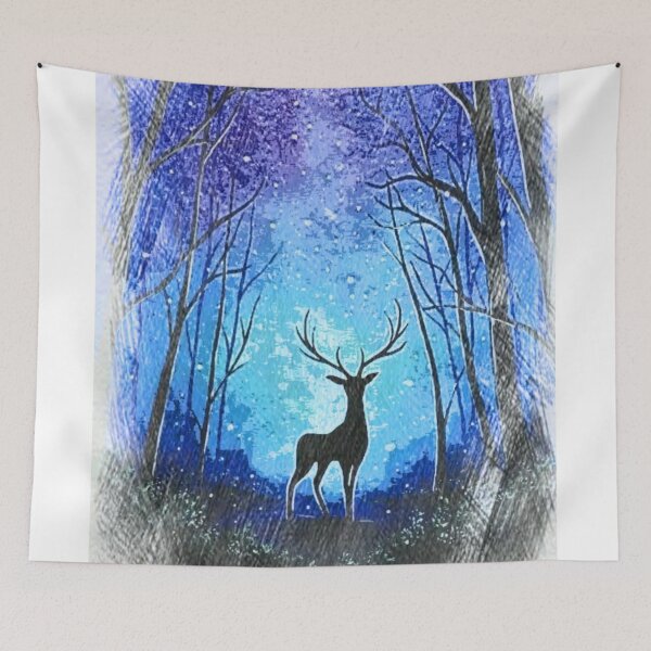Item preview, Birch forest with deer in sillhoute designed and sold by Sonia dutta_art.