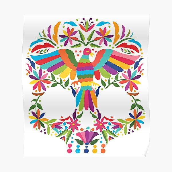 Mexican Otomí Skull Design Póster