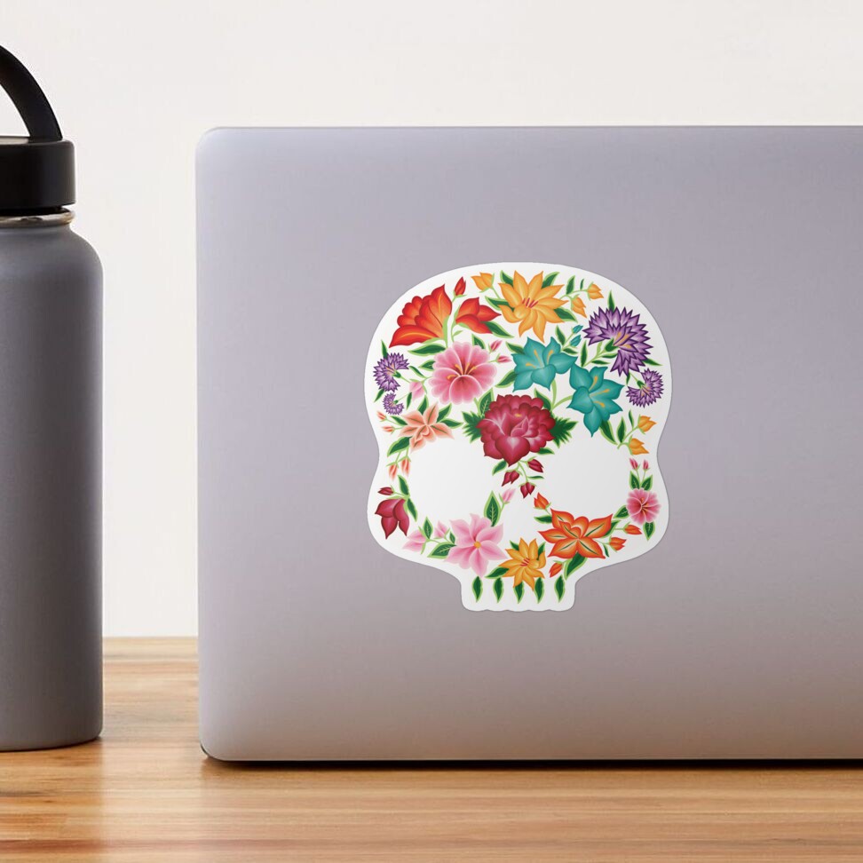 Mexican Embroidery Style Skull Design from Oaxaca, México (Black  Background) - Mexican Skull Floral Design - Sticker