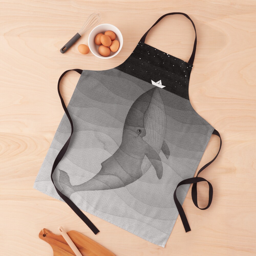 Whale, black & white Apron