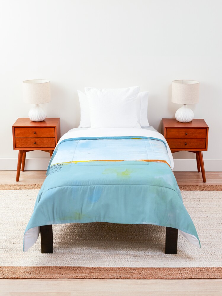 Alternate view of Picture of an original painting, blue birds Comforter
