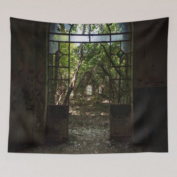 Item preview, Arched door with broken windows in an old dilapidated Italian building designed and sold by brambillasimone.