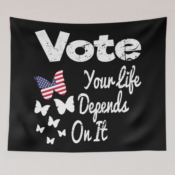 Item preview, Vote Your Life Depends On It beautiful butterflies Vintage American Flag designed and sold by 2MDesign.