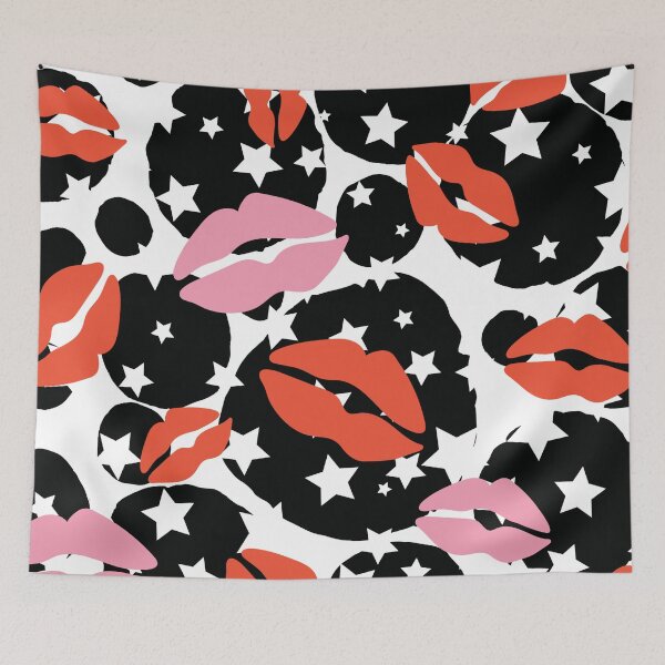 Item preview, red kissable lips pattern with white stars designed and sold by nerobi.
