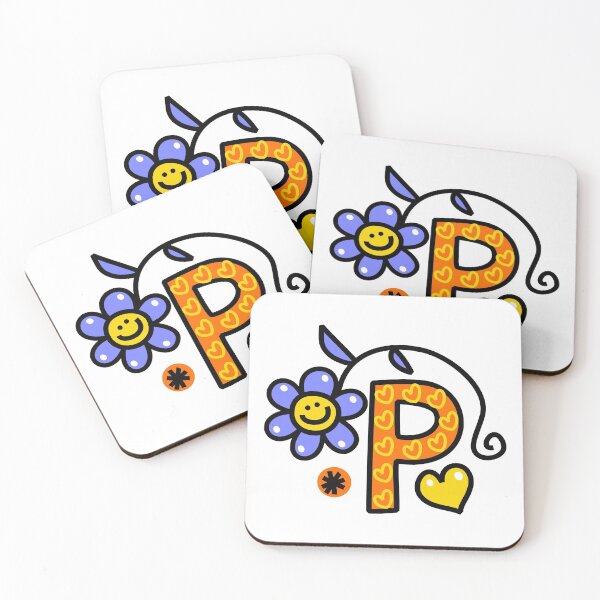 Item preview, Letter P abc monogram hand drawn colorful alphabet designed and sold by funwithletters.