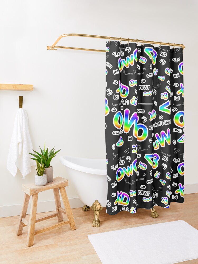 "Black Background Rainbow Emoji Pattern" Shower Curtain for Sale by