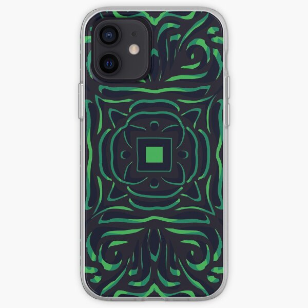 Black & Green Swirly Mandala iPhone Soft Case