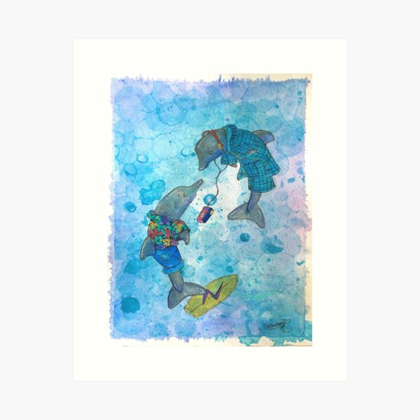 Tropical Love Dolphins Art Print