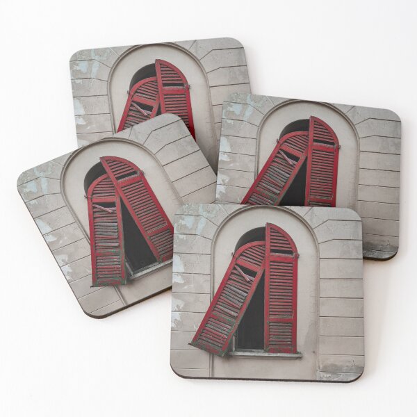 Item preview, Red doors of a window of an old dilapidated Italian building designed and sold by brambillasimone.