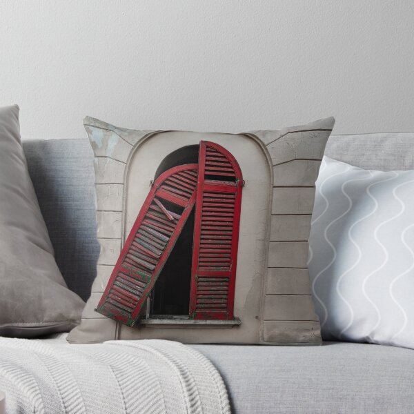 Item preview, Red doors of a window of an old dilapidated Italian building designed and sold by brambillasimone.