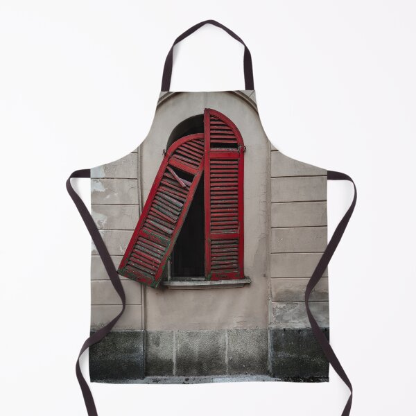 Item preview, Red doors of a window of an old dilapidated Italian building designed and sold by brambillasimone.