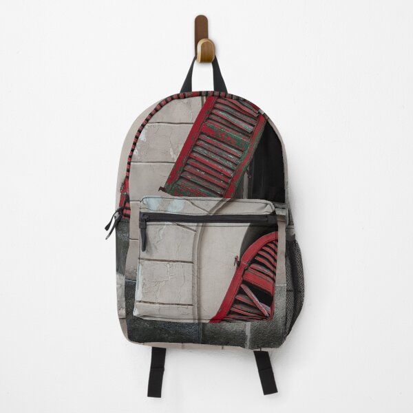 Item preview, Red doors of a window of an old dilapidated Italian building designed and sold by brambillasimone.