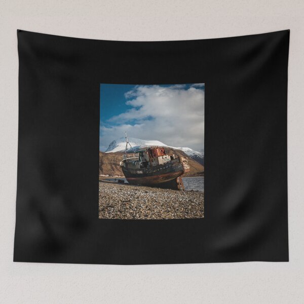 Item preview, Wreckage in the shadows of Ben Nevis's snow-capped mountains designed and sold by Incakola1.