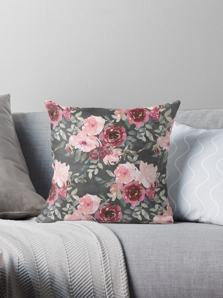 Burgundy and Blush Roses on Black Charcoal