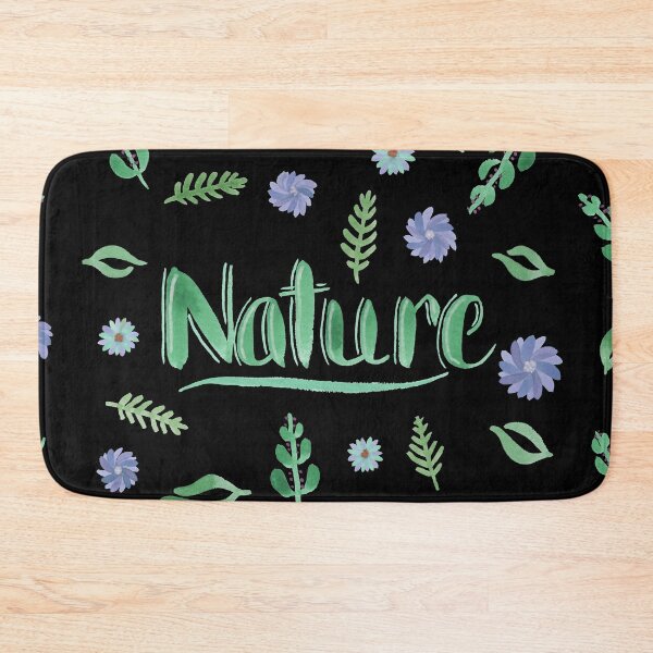 Item preview, Green Watercolor Brush Lettering - Nature with Leaves and Flowers on Black designed and sold by Karen McFarland.