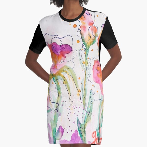 Flower Splash Graphic T-Shirt Dress