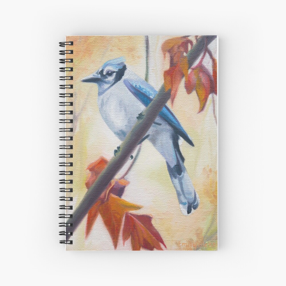 Prophet - blue jay in autumn painting Spiral Notebook