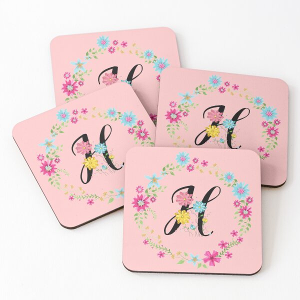 Item preview, Pink Floral Monogram Initial Letter H designed and sold by BleuSky.