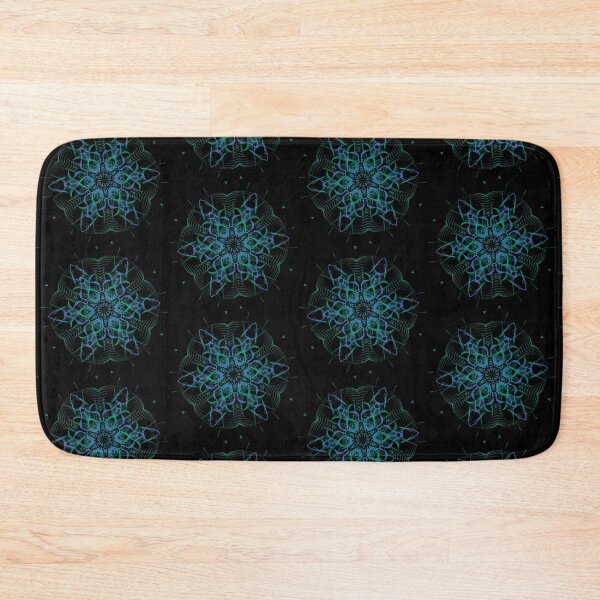 Item preview, Green and blue mandala geometric pattern on black background  designed and sold by wild.geranium.design.