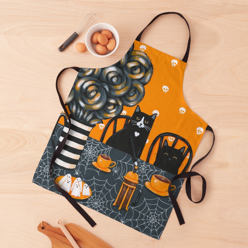 Halloween French Press Coffee Cats Apron