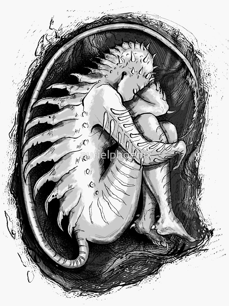 Rebirth - Comic Art Drawing of a Monster Embryo by aurielphoenix