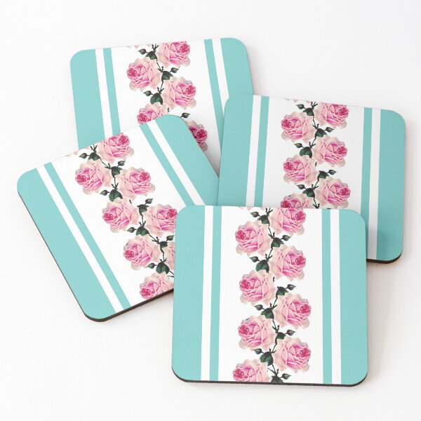 Item preview, Pink vintage roses and turquoise stripes designed and sold by LittleBettyMakes.